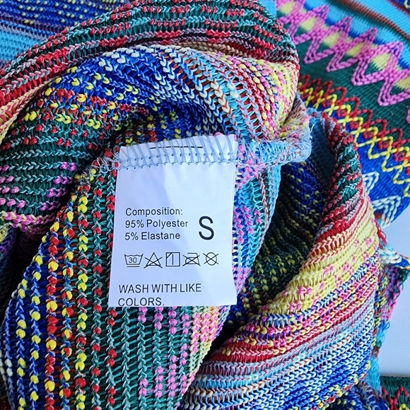 Gorgeous Striped Knit Zig Zag Women Multi Color Casual Dress Midi Slit Stretch S - Picture 14 of 14